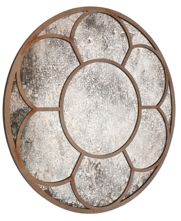 NeirmannWeeks Parisan Steel Carcassonee Mirror: NeirmannWeeks Parisan Steel Carcassonee Mirror with Antique Finish. Measures 45 inches diameter.