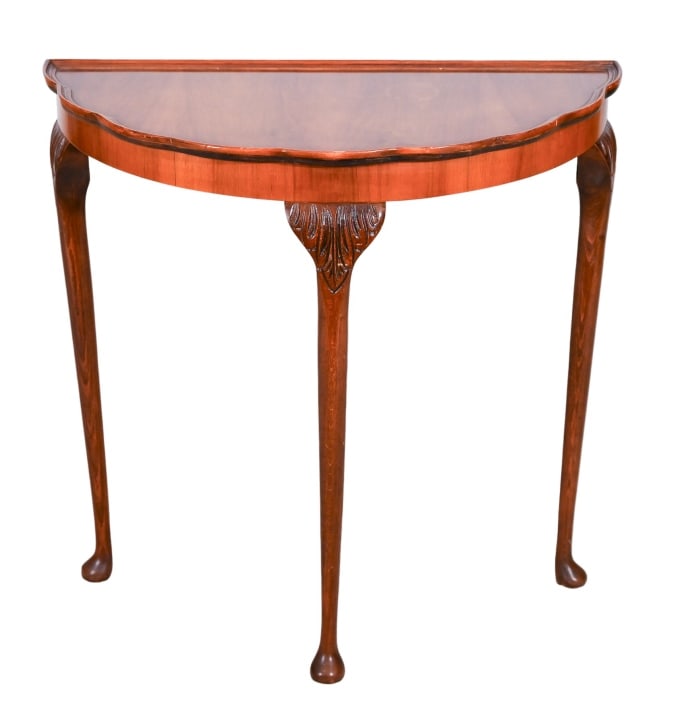 Queen Anne Style Carved Demi Lune Console Table (1 of 10)