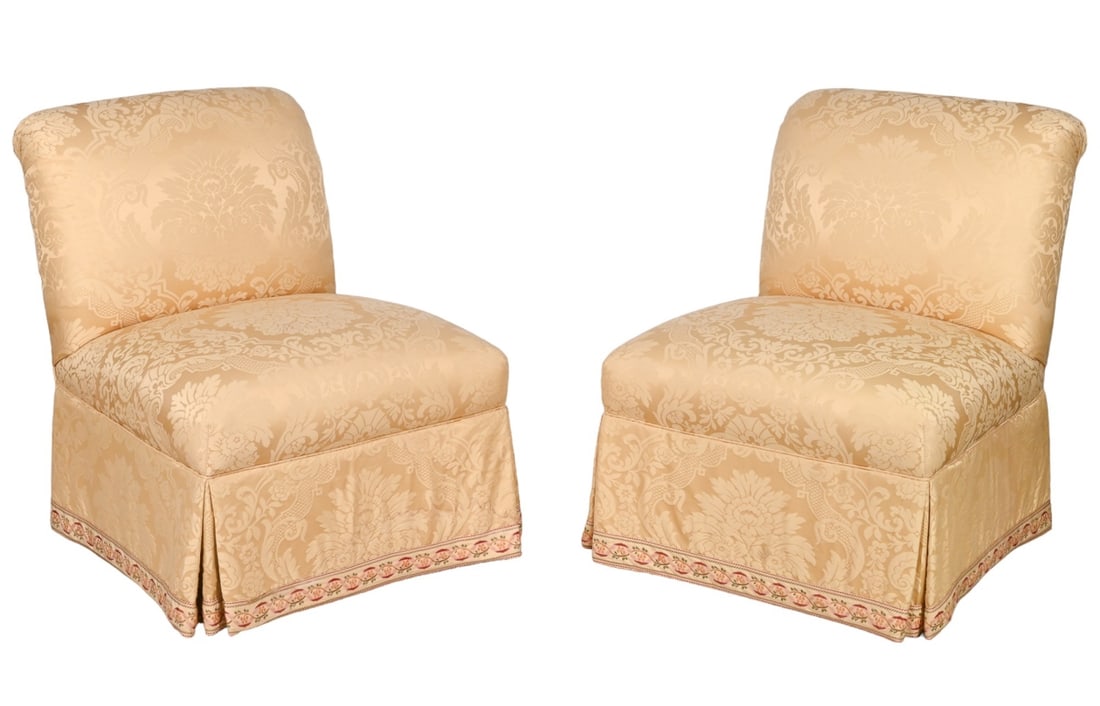 Pair R Jones Damask Upholstered Slipper Chairs (1 of 14)