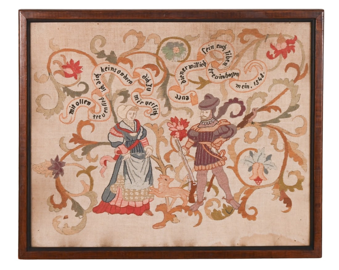 Antique Belgian Hand Embroidered Tapestry Framed (1 of 10)