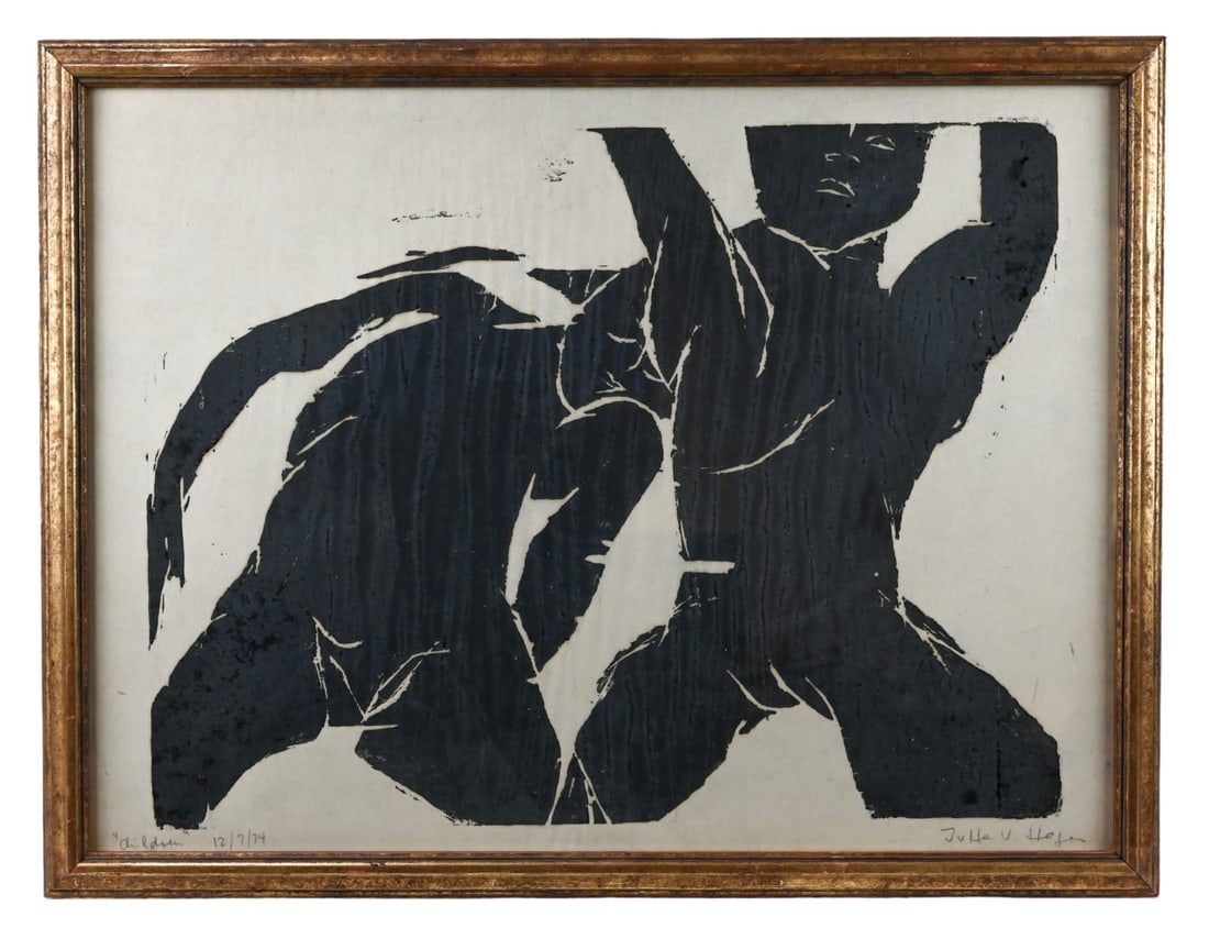 Juha V. Hese Signed Woodblock Print Children 1974 (1 of 8)