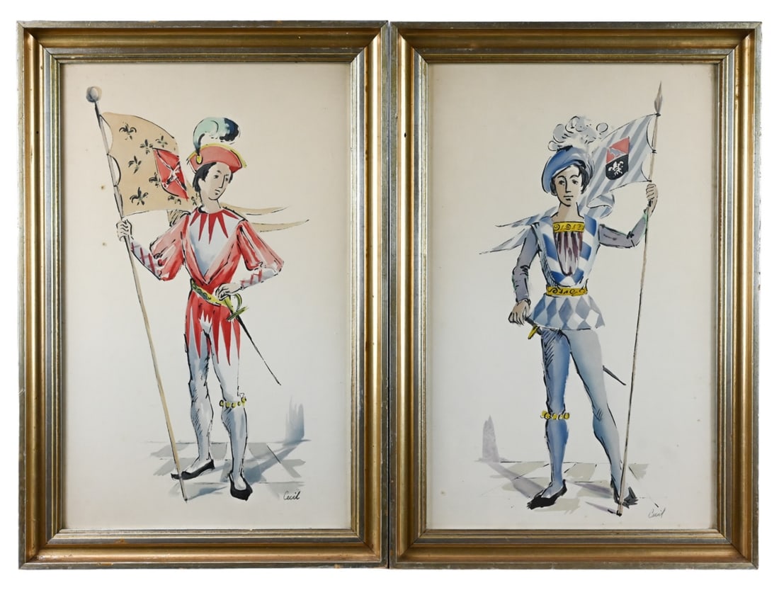 Pair Framed Cecil Beaton Lithographs: Pair Framed Cecil Beaton Lithographs Titled Kings Men. Measure 21 inches x 14 inches.