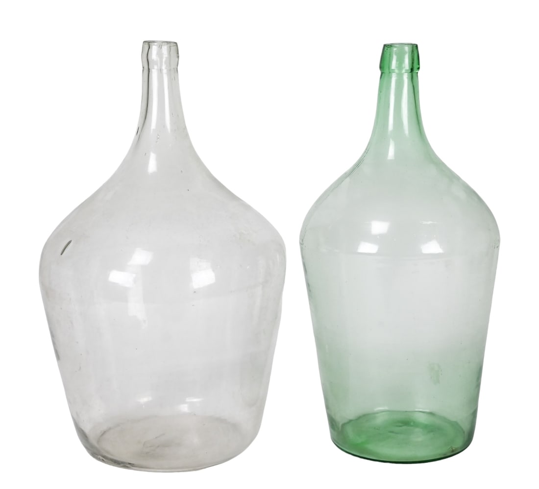 Vintage Pair Large Demijohn Bottles, Green & Clear (1 of 6)
