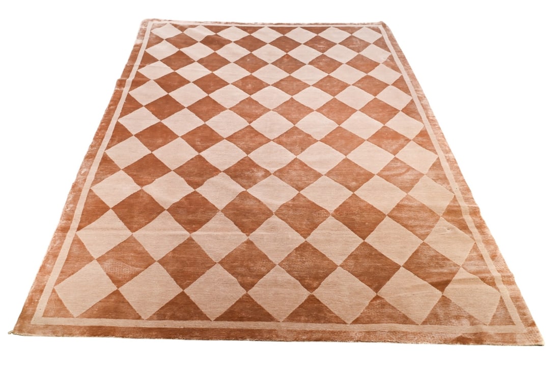 Diamond Pattern Hand Woven Silk & Wool Carpet (1 of 11)