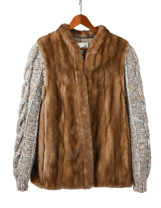 Vintage Womens Mink Vest w Wool Knit Sleeves (1 of 10)