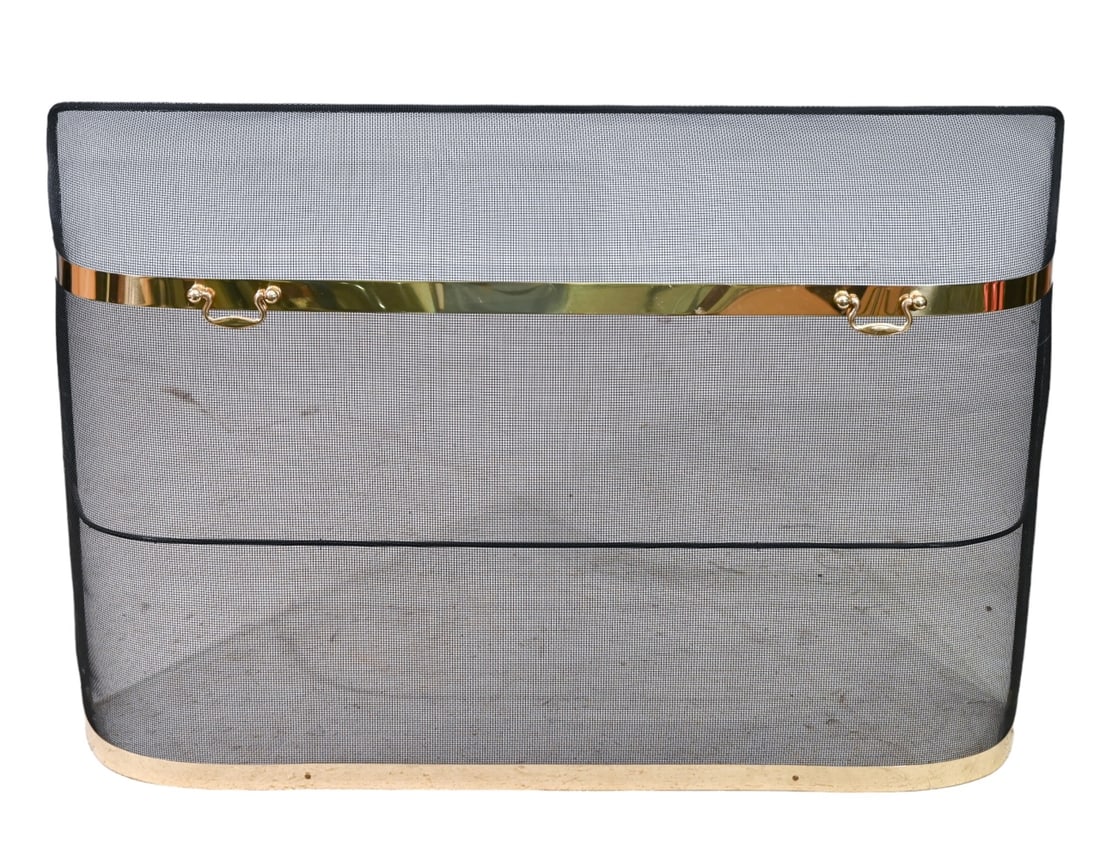 Vintage Fireplace Screen with Brass Handles: Vintage Fireplace Screen with Brass Handles.Measures 33 inches x 50 inches x 8 inches.