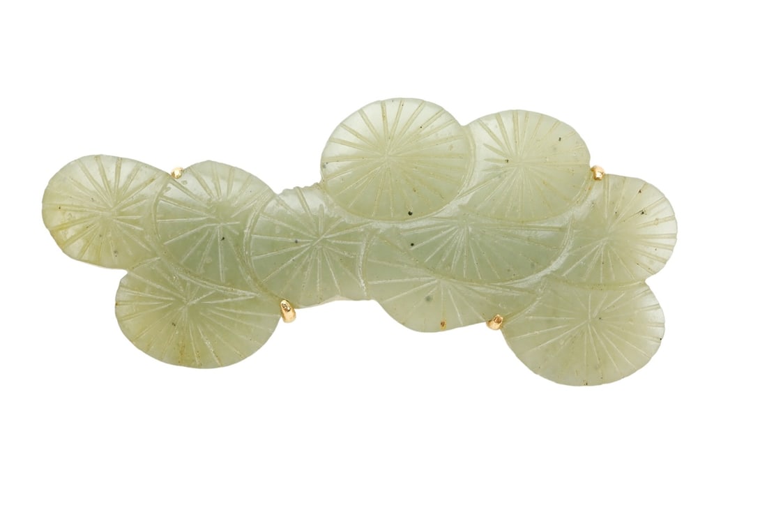 14K Yellow Gold & Jade Lotus Flower Brooch (1 of 7)