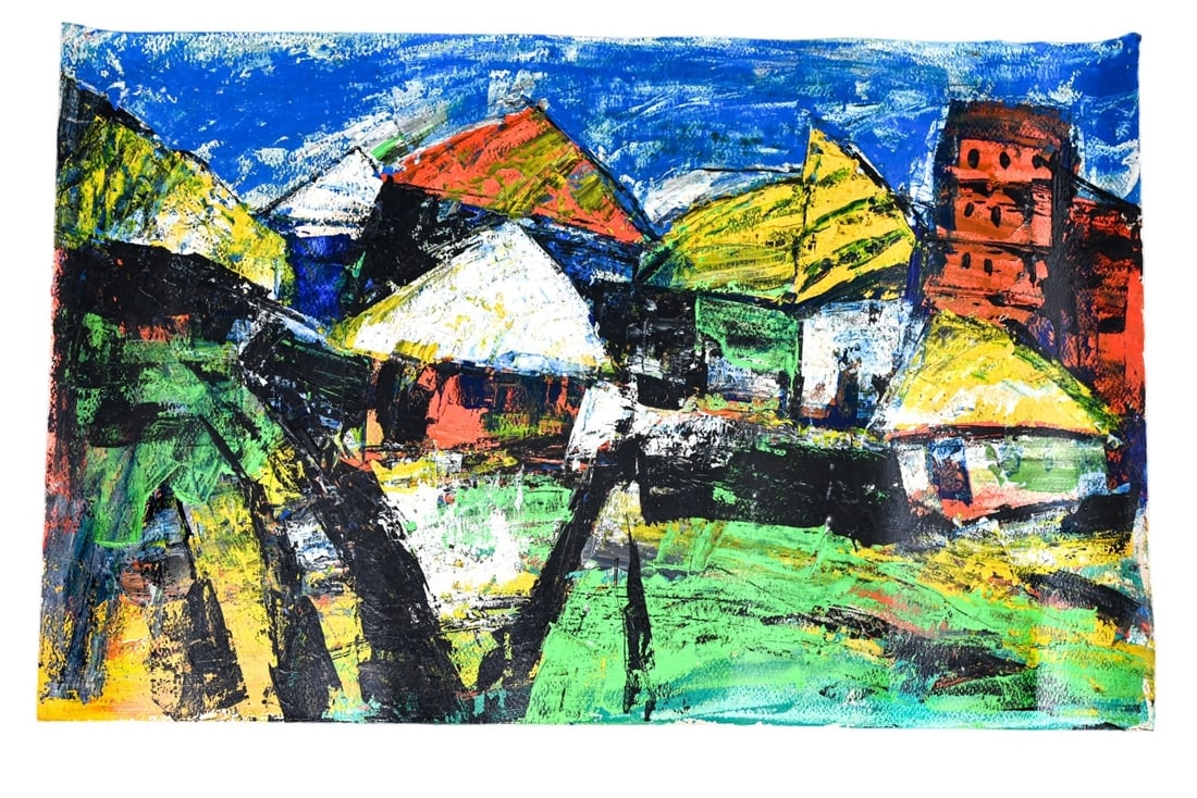 Ram Kumar Untitled Acrylic on Paper: Ram Kumar Untitled Acrylic on Paper.Measures 18 inches x 28 inches.