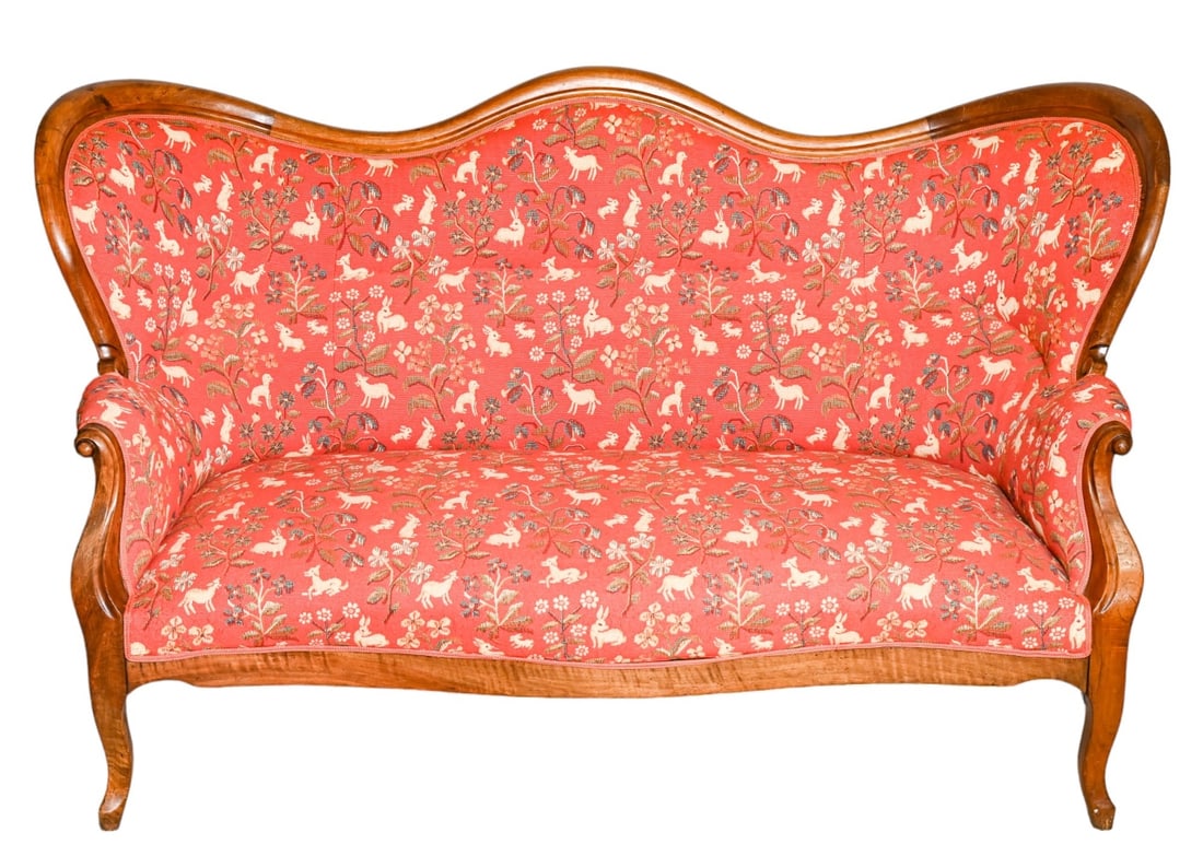 Antique Victorian Style Carved Upholstered Settee (1 of 15)