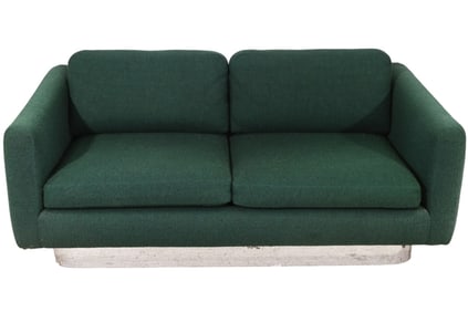 Mid Century Green Wool Chrome Base Love Seat