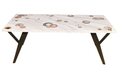 Modern Wrought Iron Dining Table w Abstract Marble