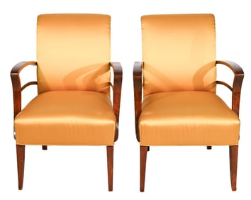 Pair  Art Deco Carved Custom Upholstered Armchairs