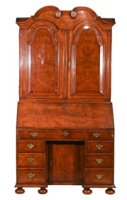 Queen Anne Carved Bureau Bookcase Bun Feet