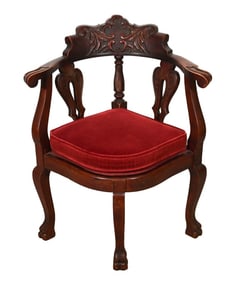 Antique Chippendale Carved Velvet Corner Chair
