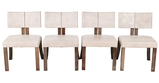 Mid Century Custom Leather Upholstered Side Chairs