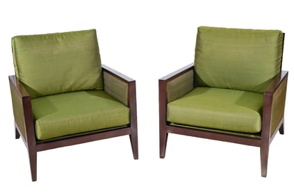 Pair Mid Modern Custom Upholstered Lounge Chairs
