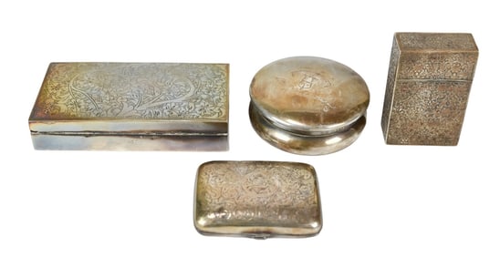 4 Antique Sterling Silver Pocket Boxes