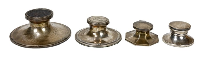 4 Antique Sterling Silver Desk Top Ink Wells
