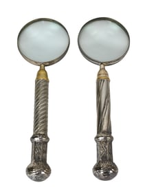 2 Victorian Style Silver Plate Magnifying Glasses