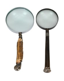 2 Antique Bone Antler & Sterling Magnifying Glass