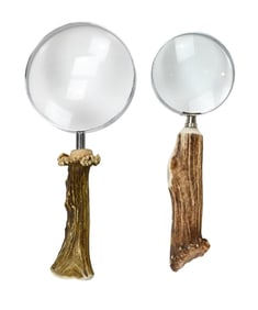 2 Antique Antler Handle Desk Top Magnifying Glass