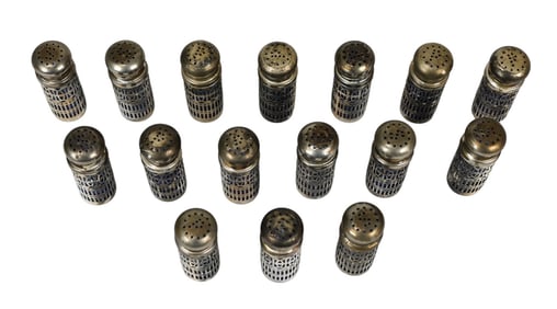 Collection Silver Plate & Blue Glass Salt Shakers