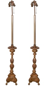 Pair Antique French Pique-Cierges Converted Lamps