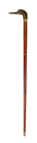Antique Carved Walking Stick w Brass Mallard Head