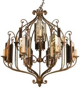 Gothic Revival Tole Metal and Mirrored Chandelier