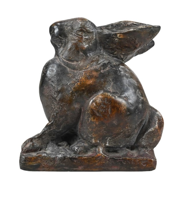 Plaster Cast Seated Bunny Rabbit Fois Bois Statue (1 of 6)