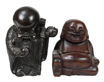 Hand Carved Asian Buddha & Immortal Statue