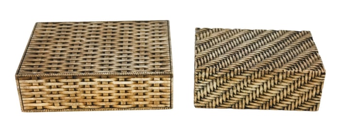 Pair Hand Carved Soap Stone Woven Pattern Boxes