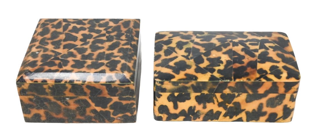 Pair Leopard Print Faux Tortoise Table Boxes (1 of 8)