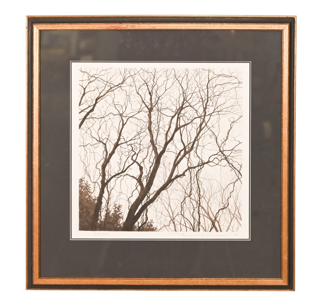 Tanaka Ryohei Signed Engraving Trees w/o Leaves (1 of 11)