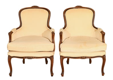 French Provincial Carved Upholstered Armchairs