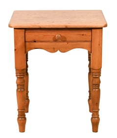 Farmhouse Style Carved Pine Side Table w/ Drawer