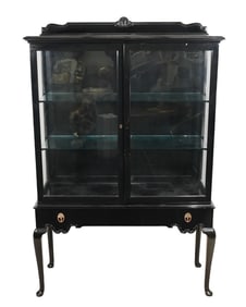 French Black Lacquered Glass Display Cabinet