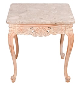 French Provincial Carved Marble Top Side Table