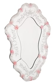 Venetian Murano Glass Etched Mirror w Floral Motif