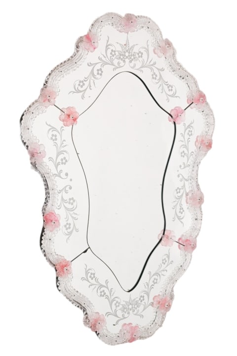 Venetian Murano Glass Etched Mirror w Floral Motif (1 of 9)