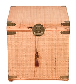 Vintage Oriental Rattan Trunk with Bamboo Trim