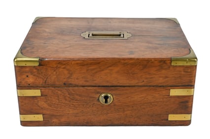Antique Campaign Table Box w Inlaid Brass Fittings
