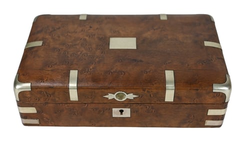 Antique Burled Walnut w Inlaid Banding Table Box