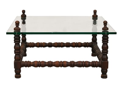 Antique Carved Wood and Glass Top Table