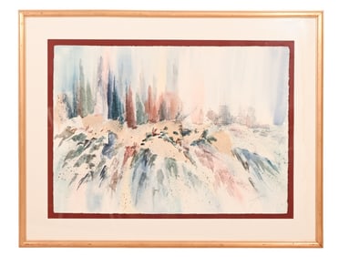 Crusena 1987 Signed Watercolor Abstract City Scape