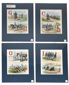 4 Antique Alphabet of Soldiers Color Bookplates