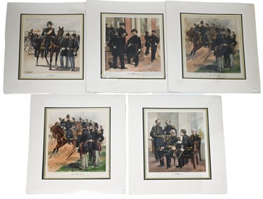 5 H.A. Ogden Lithographs Uniforms U. S. Military