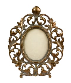 Antique Victorian Iron Brass Tone Picture Frame