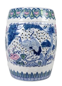 Chinese Hand Painted Blue & Pink Garden Stool