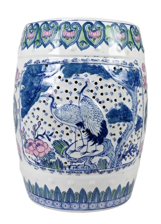 Chinese Hand Painted Blue & Pink Garden Stool (1 of 7)